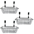 GoHooked black metal wire over door basket set of 3, multipurpose hanging cabinet organizer for kitchen, pantry, bathroom storage.