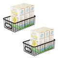 GoHooked black metal wire grid storage basket bin, set of 2, for organizing pantry or cabinets.