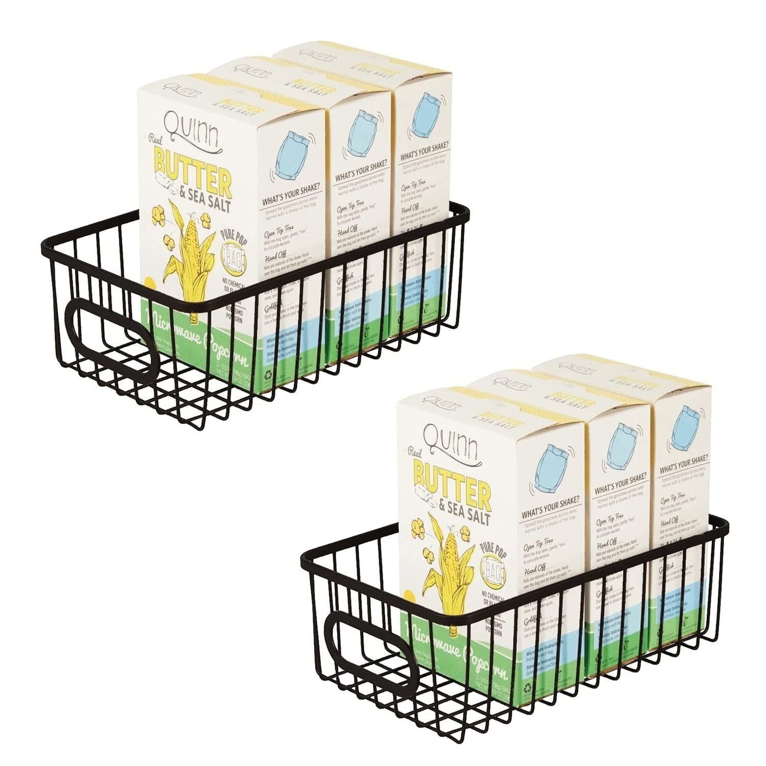 GoHooked black metal wire grid storage basket bin, set of 2, for organizing pantry or cabinets.