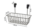 GoHooked black mild steel over the cabinet hanging storage basket organizer. Measures 28cm x 12cm x 9.5cm.