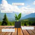 GoHooked black modern 8-inch polymer cube planter with a plant, suitable for indoor/outdoor use.