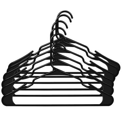 Go Hooked Clothes Hangers with Smooth Finish and Non-Slip Grooves Pack of 6 | Clothes Hanger Wardrobe Storage Organizer | Heavy Duty Plastic Hanger for Coats, Suits, Dresses, Pants and Shirts (Black)
