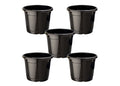 GoHooked 5 black plastic nursery pots with drainage holes, ideal for seedlings and indoor/outdoor plants.