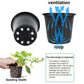GoHooked black plastic nursery pots with improved drainage system for seedling health and ventilation. Set of 5.
