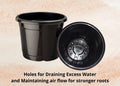 GoHooked black plastic plant pots with drainage holes for seedlings and indoor/outdoor use.