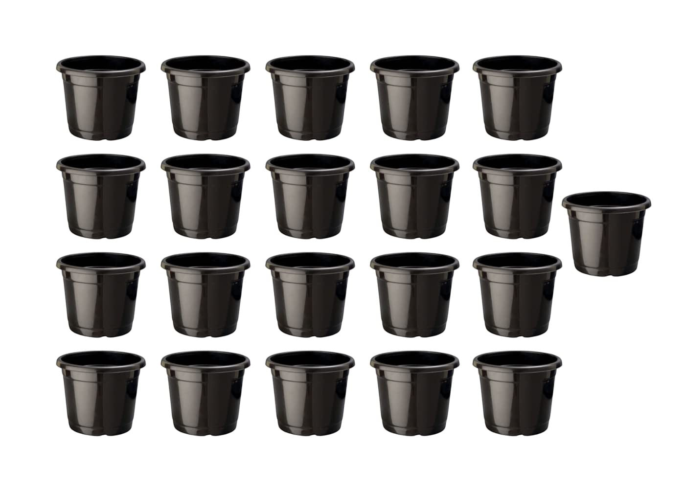 GoHooked 21 black plastic seedling pots with drainage holes, ideal for indoor/outdoor gardening.