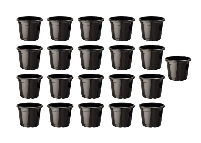 GoHooked 21 black plastic seedling pots with drainage holes, ideal for indoor/outdoor gardening.