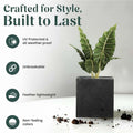 GoHooked 15-inch black polymer cube planter, modern, lightweight, unbreakable, UV protected, and fade-proof.