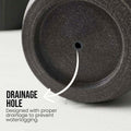GoHooked black polymer plant pot with drainage hole for preventing waterlogging.