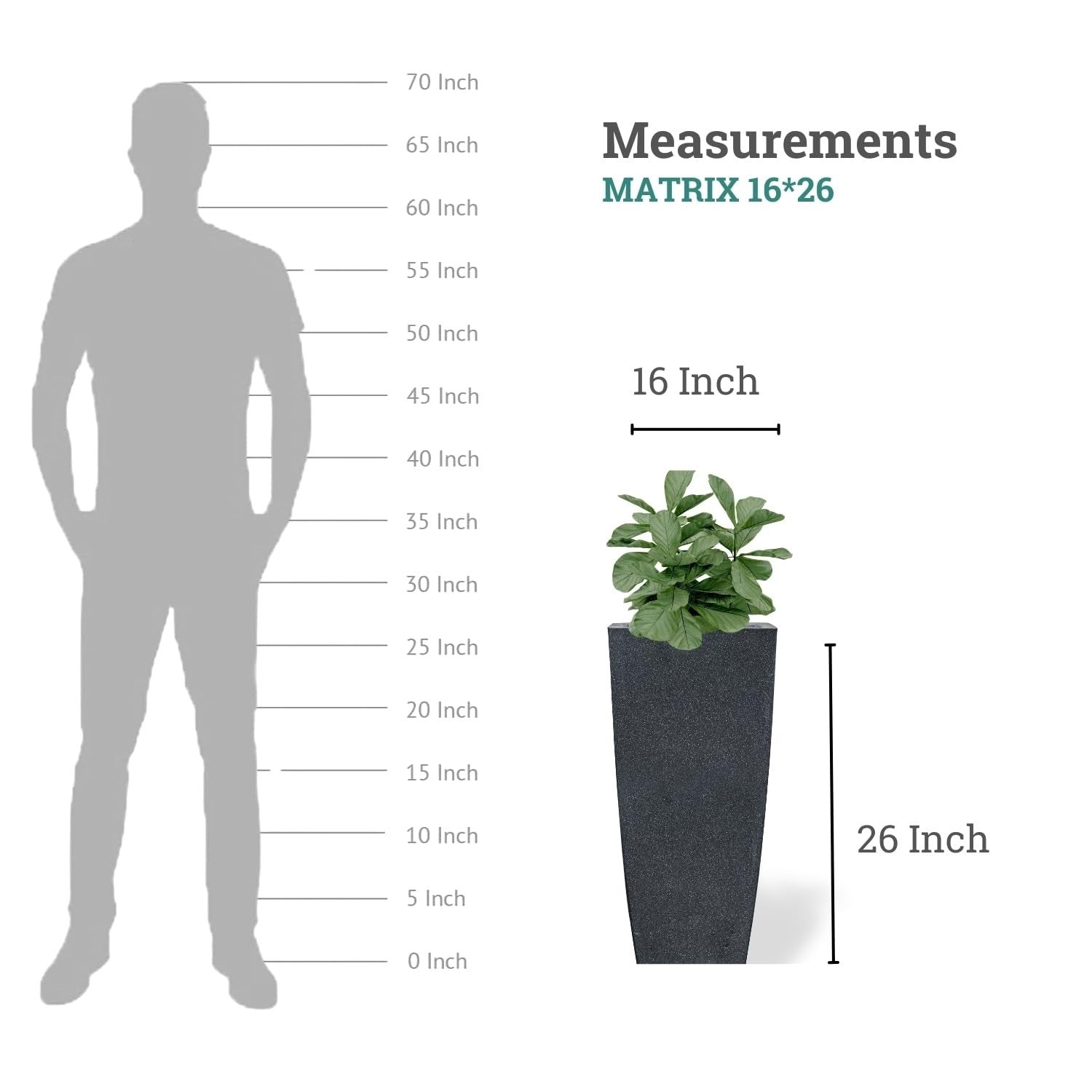 GoHooked black polymer square planter, 16x26 inches, with a modern design and textured finish. Ideal for indoor or outdoor use.