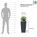 GoHooked black 26-inch tall polymer planter with a textured finish, shown with a plant and scale.