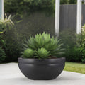 GoHooked black polymer lotus bowl planter with drainage option, 31 inch, for indoor/outdoor use.