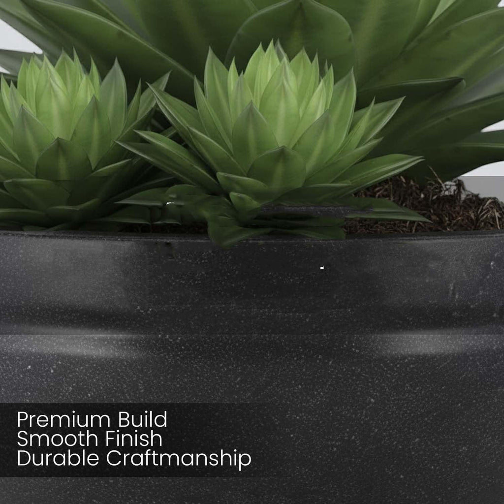 GoHooked black polymer lotus bowl planter with drainage option, 31 inch, for indoor/outdoor use.