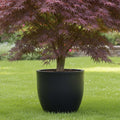 Go Hooked 15-inch black polymer round planter with a modern design, perfect for indoor or outdoor use.