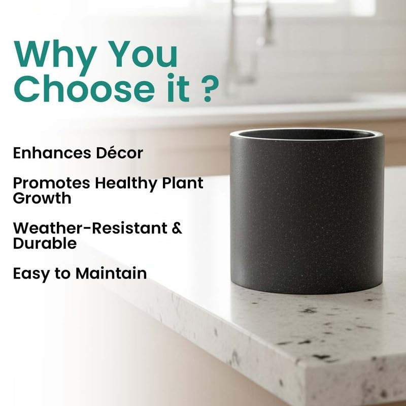 GoHooked 10-inch black polymer round planter pot for indoor/outdoor use, lightweight and durable.