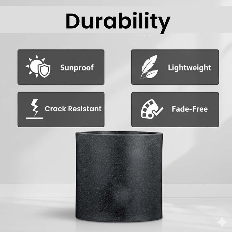 GoHooked 10 inch black polymer round planter pot. Lightweight, sunproof, crack resistant, and fade-free.