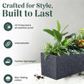 GoHooked Recta R black speckled polymer planter pot, 21x8 inches, lightweight, durable, UV protected, and weather-proof.