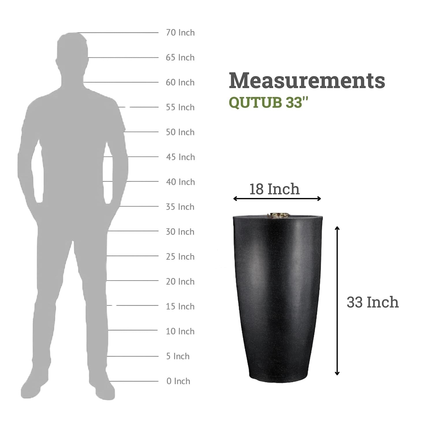 GoHooked Qutub 33-inch tall black polymer planter pot with a classic design, suitable for indoor/outdoor use.