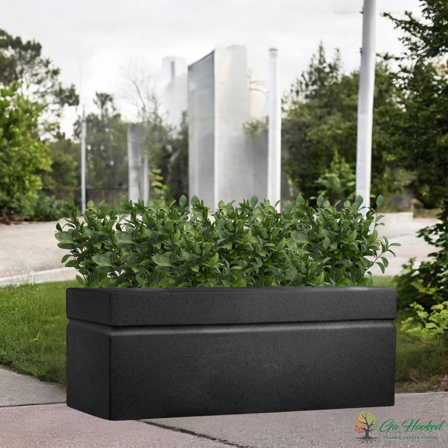 Go Hooked black polymer rectangular planter pot, 36x14 inches, modern design with drainage.