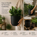 Go Hooked 18-inch black polymer planter pot with a textured ribbed design, perfect for indoor or outdoor plants.