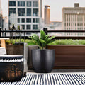 GoHooked Pluto 24-inch black polymer planter pot with a modern round design, suitable for indoor or outdoor use.