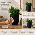 Go Hooked 12-inch black round polymer planter pot with textured finish, suitable for indoor and outdoor plants.