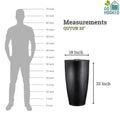 GoHooked 33-inch tall black polymer planter with a subtle texture and drainage hole. Shown next to a silhouette for scale.