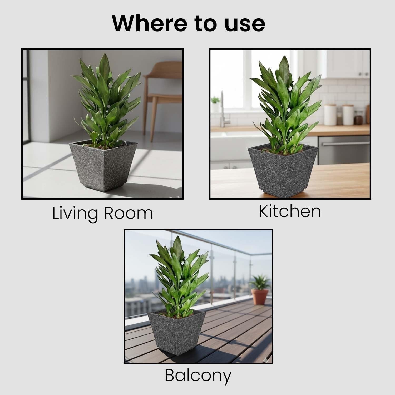 GoHooked 12-inch square black polymer planter with drainage hole, perfect for indoor or outdoor use.