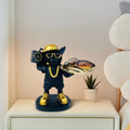 GoHooked black polyresin rapper bulldog statue with gold accents holding a tray with sunglasses.