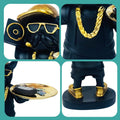 GoHooked black polyresin rapper bulldog statue with gold accents holding a tray for keys and small items.
