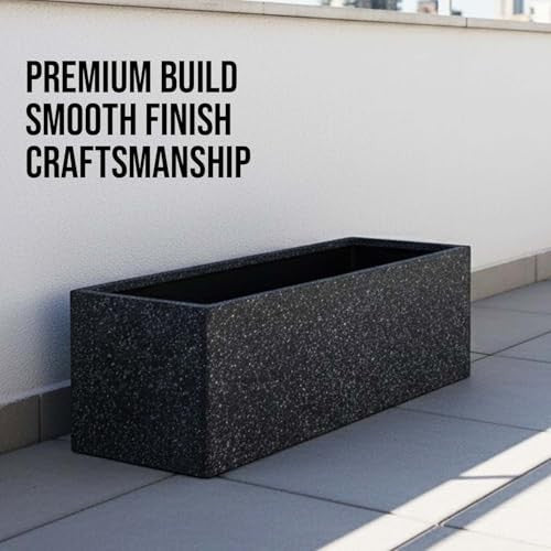 GoHooked black rectangular polymer planter pot with speckled finish, 24x10 inches, for indoor/outdoor use.