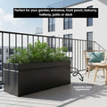 Go Hooked black polymer rectangular planter pot with modern design and stone-look finish. Perfect for balcony or garden.