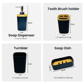GoHooked black ribbed bathroom accessories set including soap dispenser, toothbrush holder, tumbler, and soap dish.