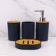 Go Hooked Premium Bathroom Accessories Set with Soap Dispenser, Toothbrush Holder, Tumbler & Soap Dish Set of 4 | Modern Ribbed Design | Elegant Bathroom Essentials for Home & Office (Round, Black)