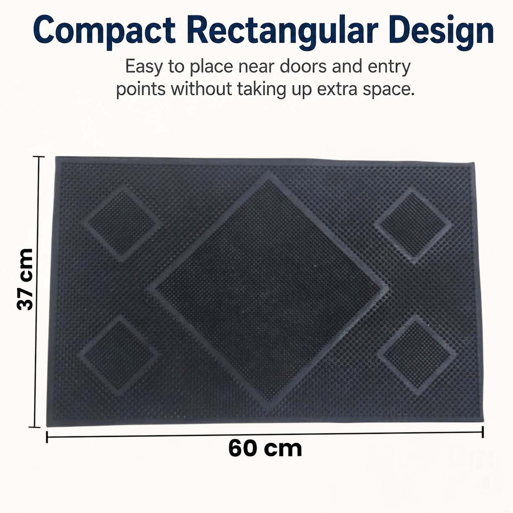 GoHooked black rubber door mat with a textured diamond pattern for home entrance, 37x60 cm rectangular design.