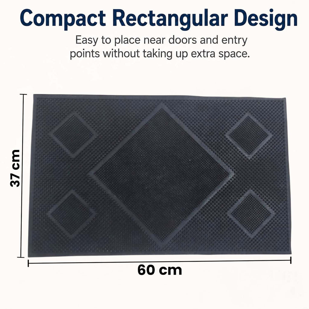 GoHooked black rectangular rubber door mat with a textured diamond pattern for home and office entrance use.