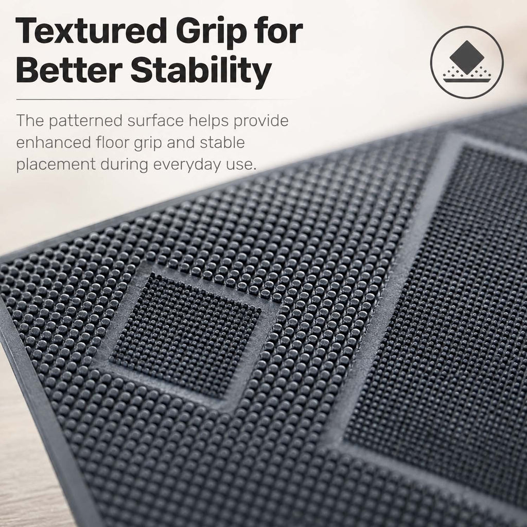 GoHooked black rubber door mat featuring a textured diamond pattern for enhanced grip and dirt removal