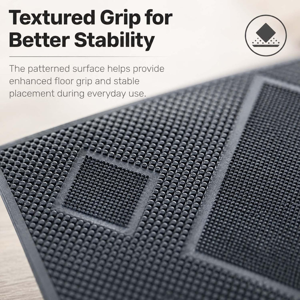 GoHooked black rubber door mat with a textured diamond pattern surface for enhanced grip and dirt removal.