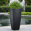GoHooked black square polymer planter with a modern tapered design, perfect for indoor or outdoor use.