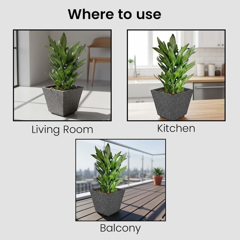 GoHooked 15-inch black square polymer planter with textured finish, suitable for indoor and outdoor use.