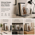 Go Hooked black coated steel triangular magazine rack, 3 pack. Ideal for organizing books and magazines on desks or shelves.