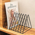 GoHooked black coated steel triangular magazine rack with 9 slots, perfect for home or office organization.