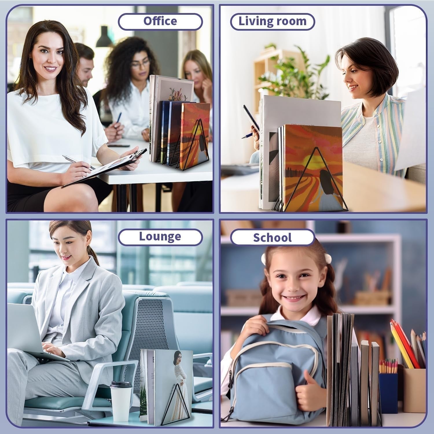 GoHooked black coated steel triangular magazine rack, elegant and durable for home or office organization.