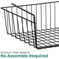 GoHooked black steel wire undershelf storage basket with open grid design. No assembly required.