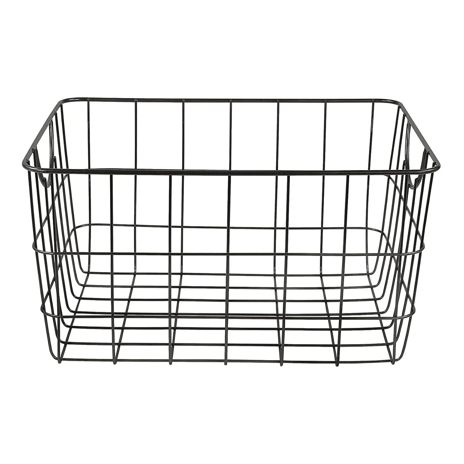Go Hooked black steel wire utility basket with curved handles, 15" L x 11.75" W x 8" H, pack of 4