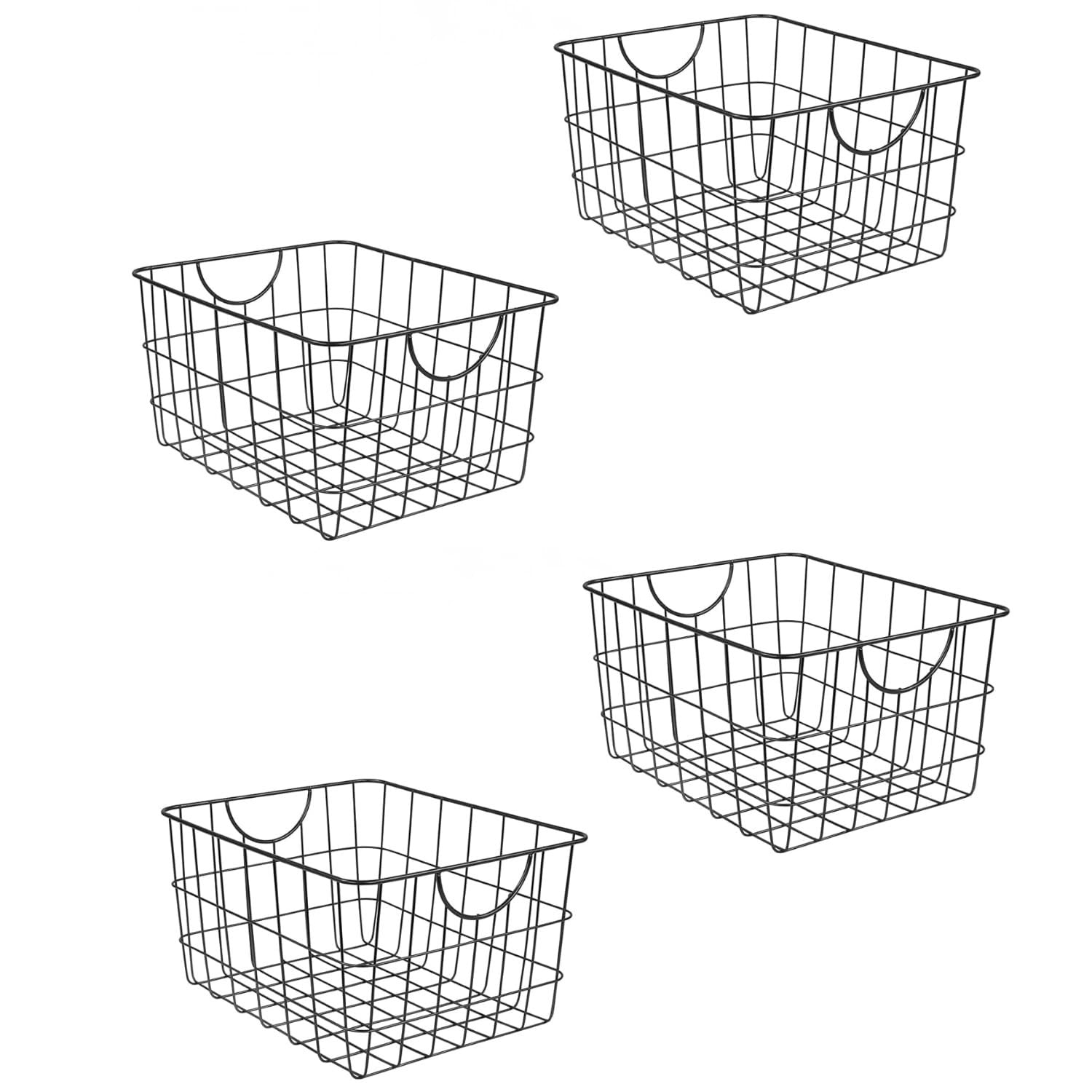 Go Hooked black steel wire utility basket with curved handles, set of 4. Ideal for home organization.