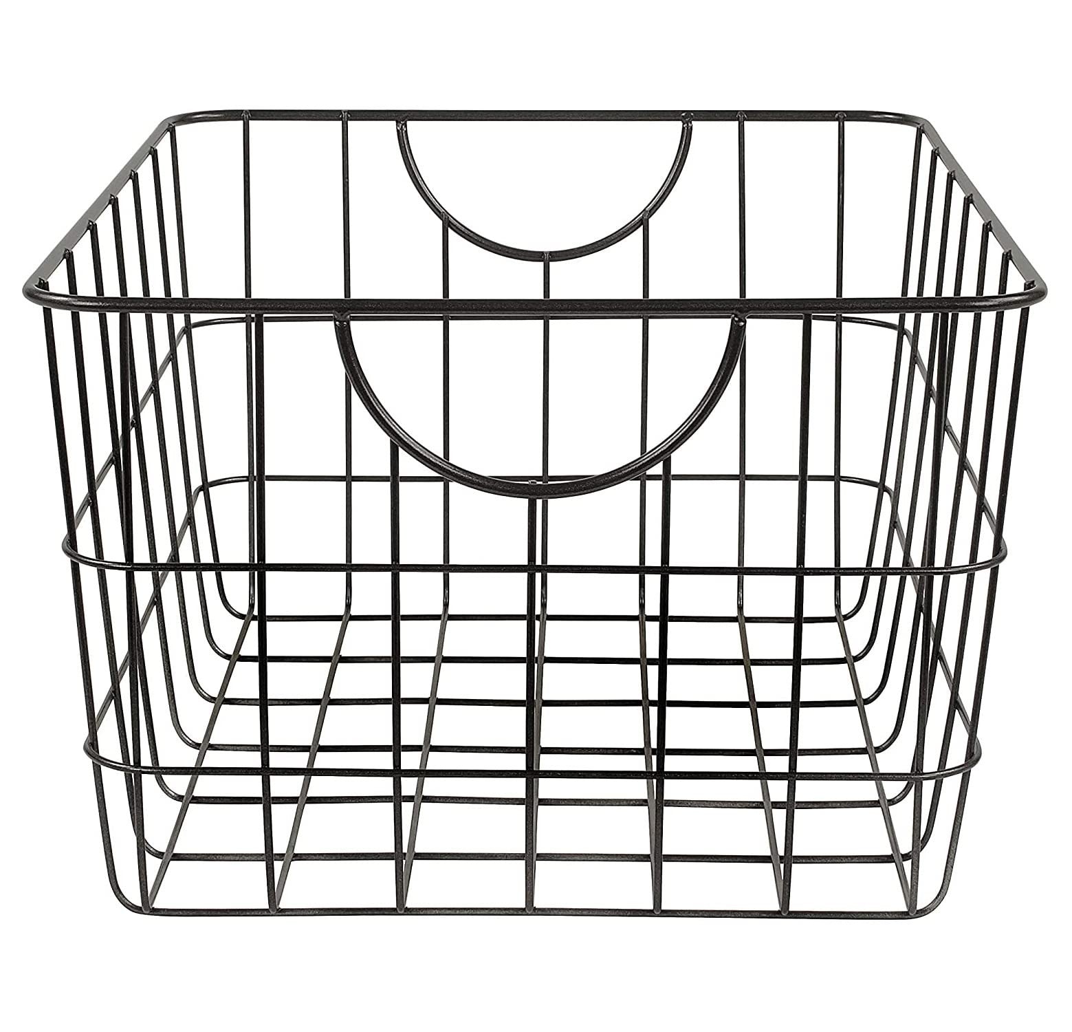 GoHooked black steel wire storage basket with curved handles, 15" L x 11.75" W x 8" H, pack of 3