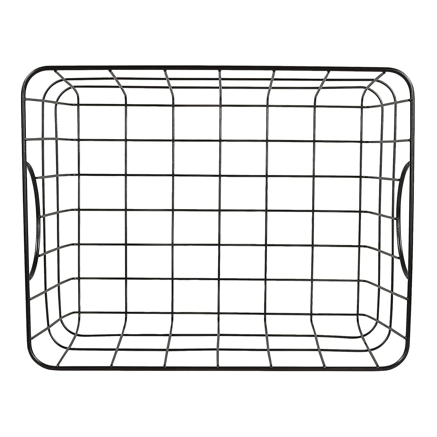 Go Hooked black steel wire utility basket with curved handles, 15" L x 11.75" W x 8" H