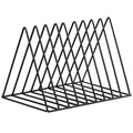GoHooked black coated steel triangular magazine rack with 9 slots for organizing books and newspapers.