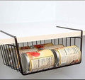 GoHooked black powder-coated iron under shelf basket organizer holding cans. Space-saving and versatile.